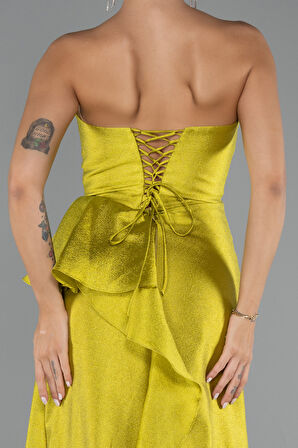 Straplez Kedi Kulağı Yırtmaçlı Uzun Abiye ABU4724