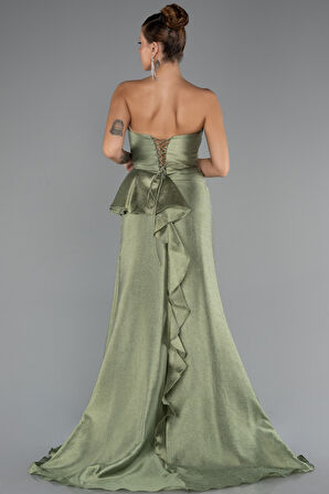 Straplez Kedi Kulağı Yırtmaçlı Uzun Abiye ABU4724