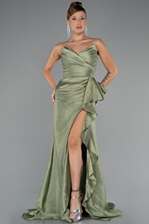 Straplez Kedi Kulağı Yırtmaçlı Uzun Abiye ABU4724