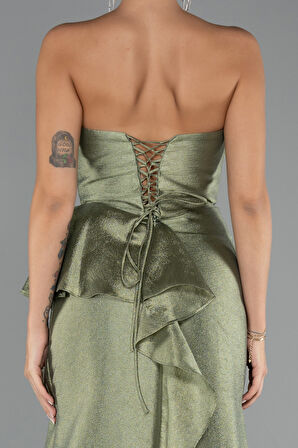 Straplez Kedi Kulağı Yırtmaçlı Uzun Abiye ABU4724