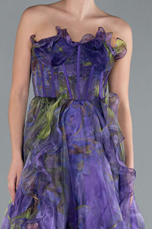 Straplez Yırtmaçlı Uzun Empirme Şifon Abiye ABU4734