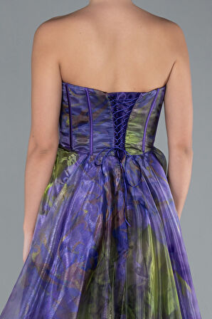 Straplez Yırtmaçlı Uzun Empirme Şifon Abiye ABU4734