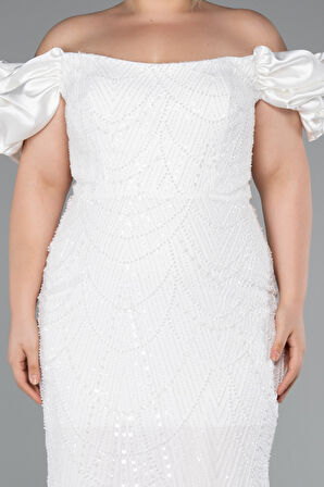 Kısa Kol Boncuklu Uzun Büyük Beden Abiye ABU4788