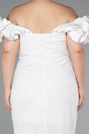 Kısa Kol Boncuklu Uzun Büyük Beden Abiye ABU4788