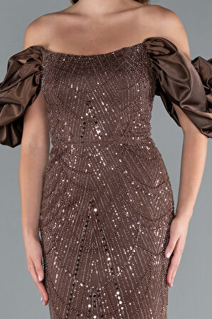 Kısa Kol Boncuklu Uzun Büyük Beden Abiye ABU4788