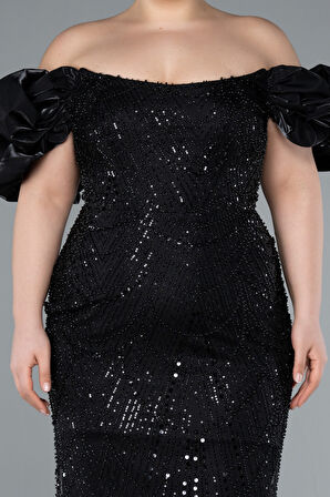 Kısa Kol Boncuklu Uzun Büyük Beden Abiye ABU4788