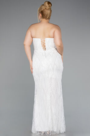 Straplez Boncuklu Uzun Büyük Beden Abiye ABU4789