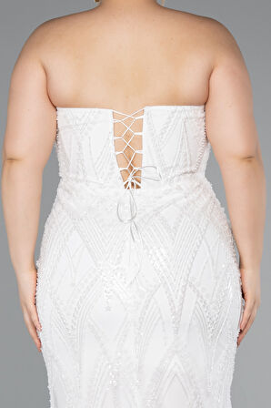 Straplez Boncuklu Uzun Büyük Beden Abiye ABU4789