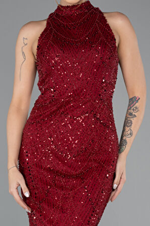 Halter Yaka Boncuklu Uzun Balık Abiye ABU4791