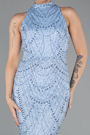 Halter Yaka Boncuklu Uzun Balık Abiye ABU4791