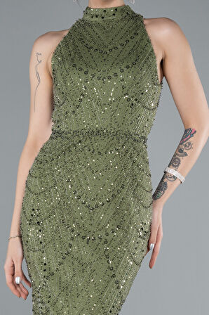 Halter Yaka Boncuklu Uzun Balık Abiye ABU4791