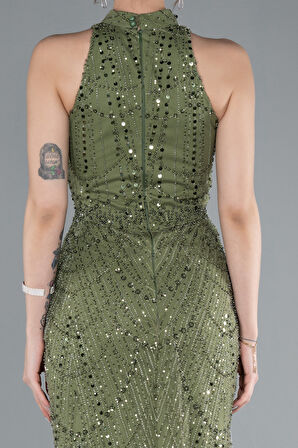 Halter Yaka Boncuklu Uzun Balık Abiye ABU4791