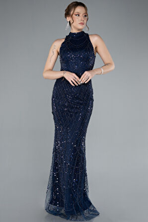 Halter Yaka Boncuklu Uzun Balık Abiye ABU4791