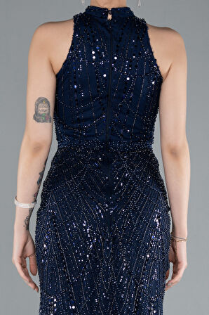 Halter Yaka Boncuklu Uzun Balık Abiye ABU4791