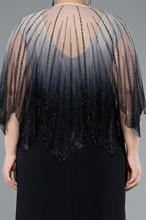 Taş İşleme Şallı Uzun Büyük Beden Abiye ABU4820