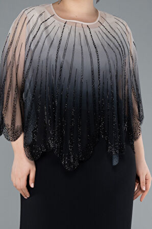 Taş İşleme Şallı Uzun Büyük Beden Abiye ABU4820