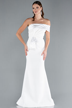 Saten Tek Omuz Uzun Balık Abiye Elbise ABU4832