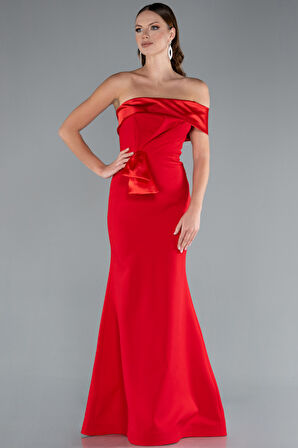 Saten Tek Omuz Uzun Balık Abiye Elbise ABU4832