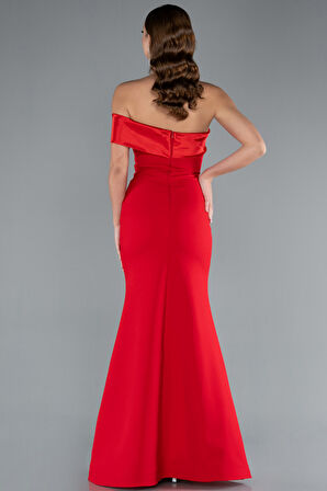 Saten Tek Omuz Uzun Balık Abiye Elbise ABU4832