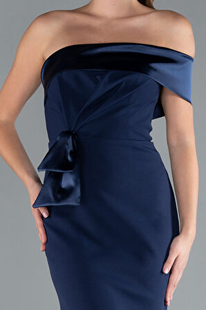 Saten Tek Omuz Uzun Balık Abiye Elbise ABU4832