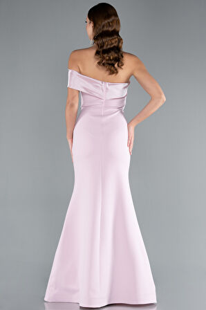 Saten Tek Omuz Uzun Balık Abiye Elbise ABU4832