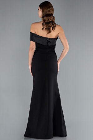 Saten Tek Omuz Uzun Balık Abiye Elbise ABU4832