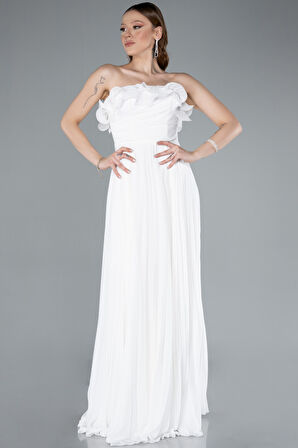 Straplez Piliseli Uzun Şifon Mezuniyet Elbisesi ABU4866