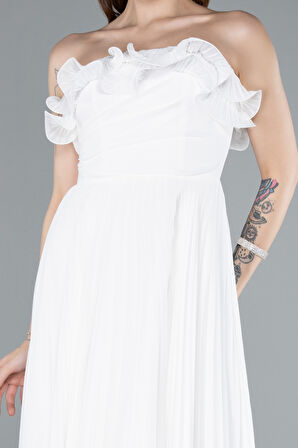 Straplez Piliseli Uzun Şifon Mezuniyet Elbisesi ABU4866