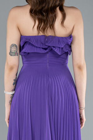 Straplez Piliseli Uzun Şifon Mezuniyet Elbisesi ABU4866