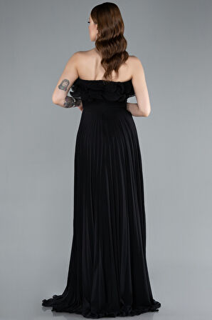 Straplez Piliseli Uzun Şifon Mezuniyet Elbisesi ABU4866