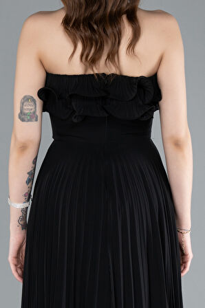 Straplez Piliseli Uzun Şifon Mezuniyet Elbisesi ABU4866