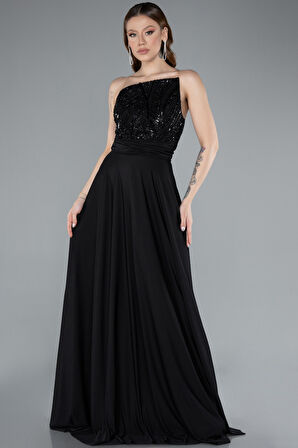 Straplez Yaka Üstü Taşlı Uzun Abiye Elbise ABU4870