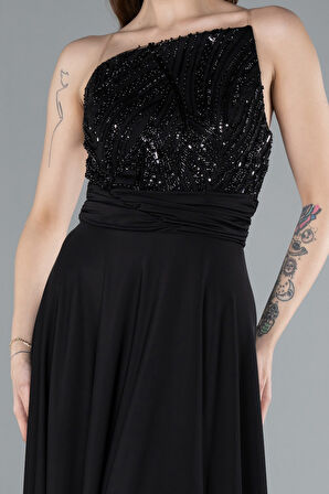 Straplez Yaka Üstü Taşlı Uzun Abiye Elbise ABU4870