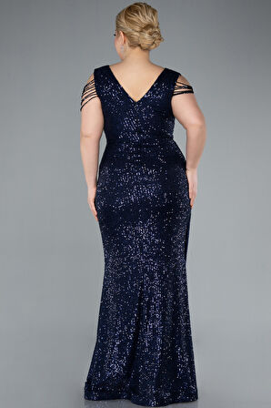 Boncuklu Yırtmaçlı Uzun Pullu Büyük Beden Abiye ABU4886