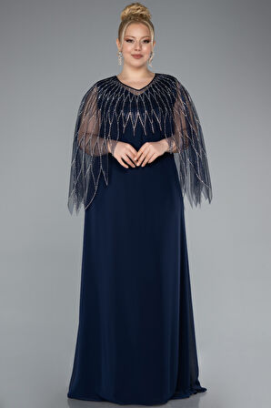 Kolsuz Üstü Taşlı İki Parça Uzun Büyük Beden Abiye ABU4888