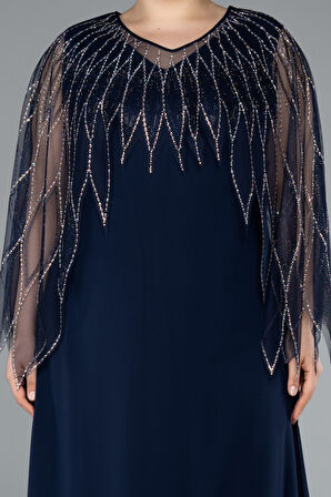 Kolsuz Üstü Taşlı İki Parça Uzun Büyük Beden Abiye ABU4888