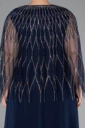 Kolsuz Üstü Taşlı İki Parça Uzun Büyük Beden Abiye ABU4888