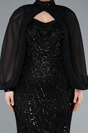 Uzun Pelerin Kol Boncuklu Büyük Beden Abiye ABU4890