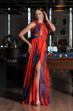 Bacak Dekolteli Empirme Uzun Mezuniyet Elbisesi ABU4901