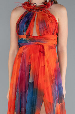 Bacak Dekolteli Empirme Uzun Mezuniyet Elbisesi ABU4901