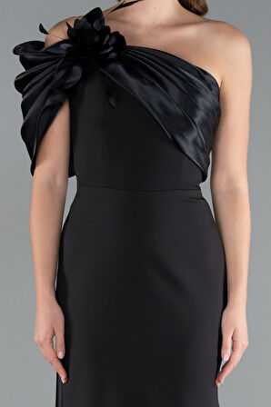 Saten Tek Omuz Fiyonk Detay Kuyruklu Uzun Abiye ABU4904