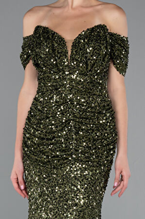 Kayık Yaka Uzun Pullu Balık Abiye Elbise ABU4906