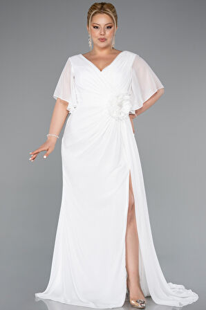 Kısa Kol Bacak Dekolteli Uzun Şifon Büyük Beden Abiye ABU4911