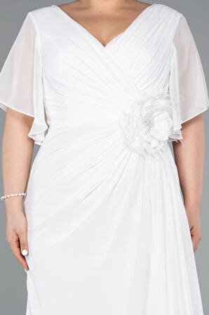 Kısa Kol Bacak Dekolteli Uzun Şifon Büyük Beden Abiye ABU4911