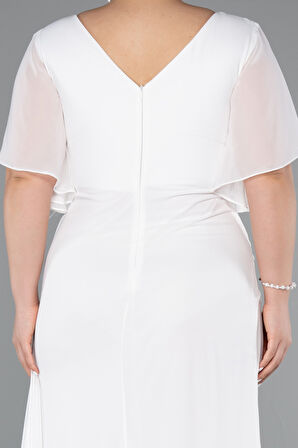 Kısa Kol Bacak Dekolteli Uzun Şifon Büyük Beden Abiye ABU4911