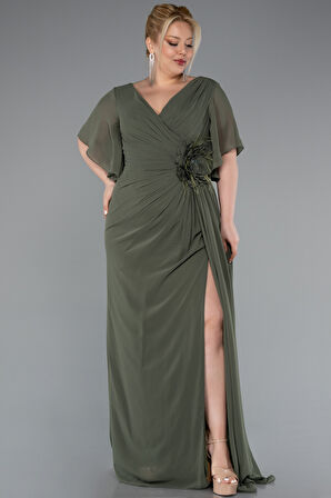 Kısa Kol Bacak Dekolteli Uzun Şifon Büyük Beden Abiye ABU4911