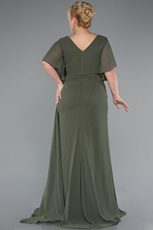 Kısa Kol Bacak Dekolteli Uzun Şifon Büyük Beden Abiye ABU4911