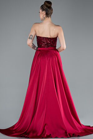 Straplez Yaka Saten Kuyruklu Uzun Pullu Abiye ABU4913