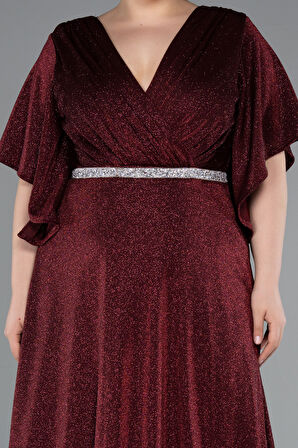 Kısa Kol Beli Taşlı Uzun Simli Büyük Beden Abiye ABU4914