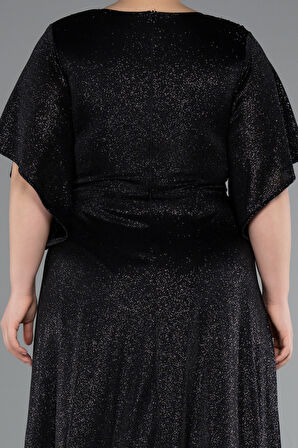 Kısa Kol Beli Taşlı Uzun Simli Büyük Beden Abiye ABU4914